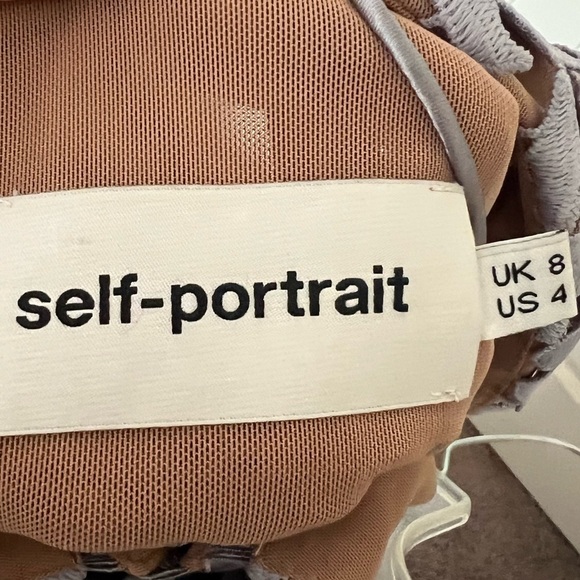 Self Portrait Arabella Lace V Neck Midi Dress Smoked Lilac & Nude - Picture 6 of 8